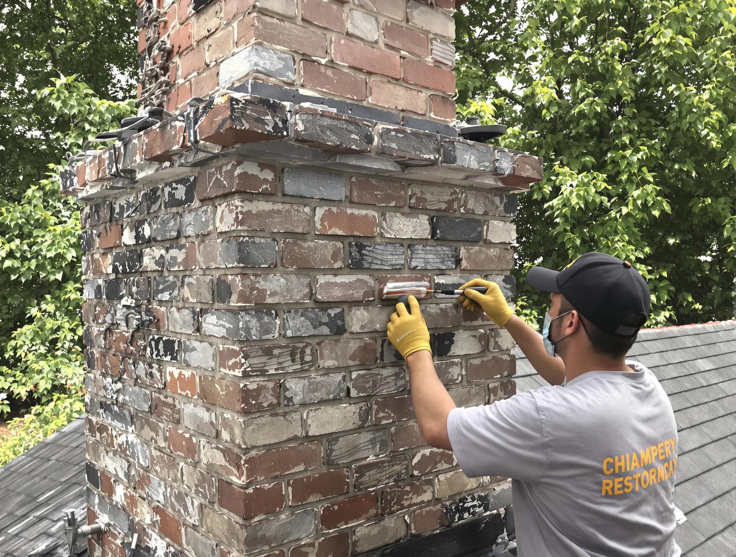 In-progress chimney restoration by West Point Chimney Sweep in West Point, UT