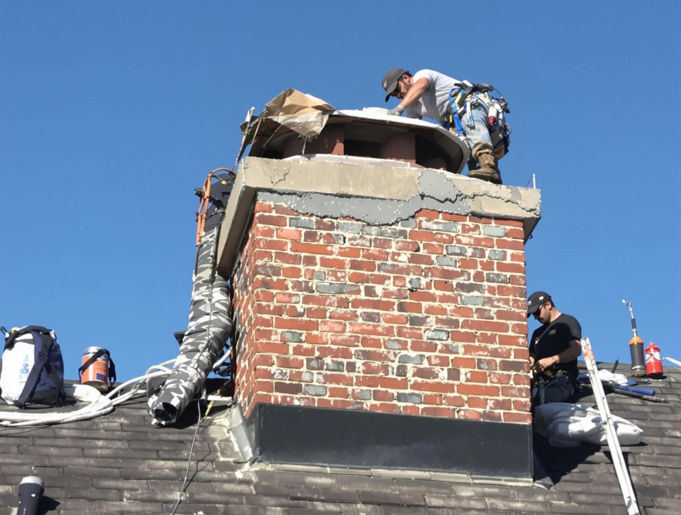 West Point Chimney Sweep installing a custom chimney crown in West Point, UT