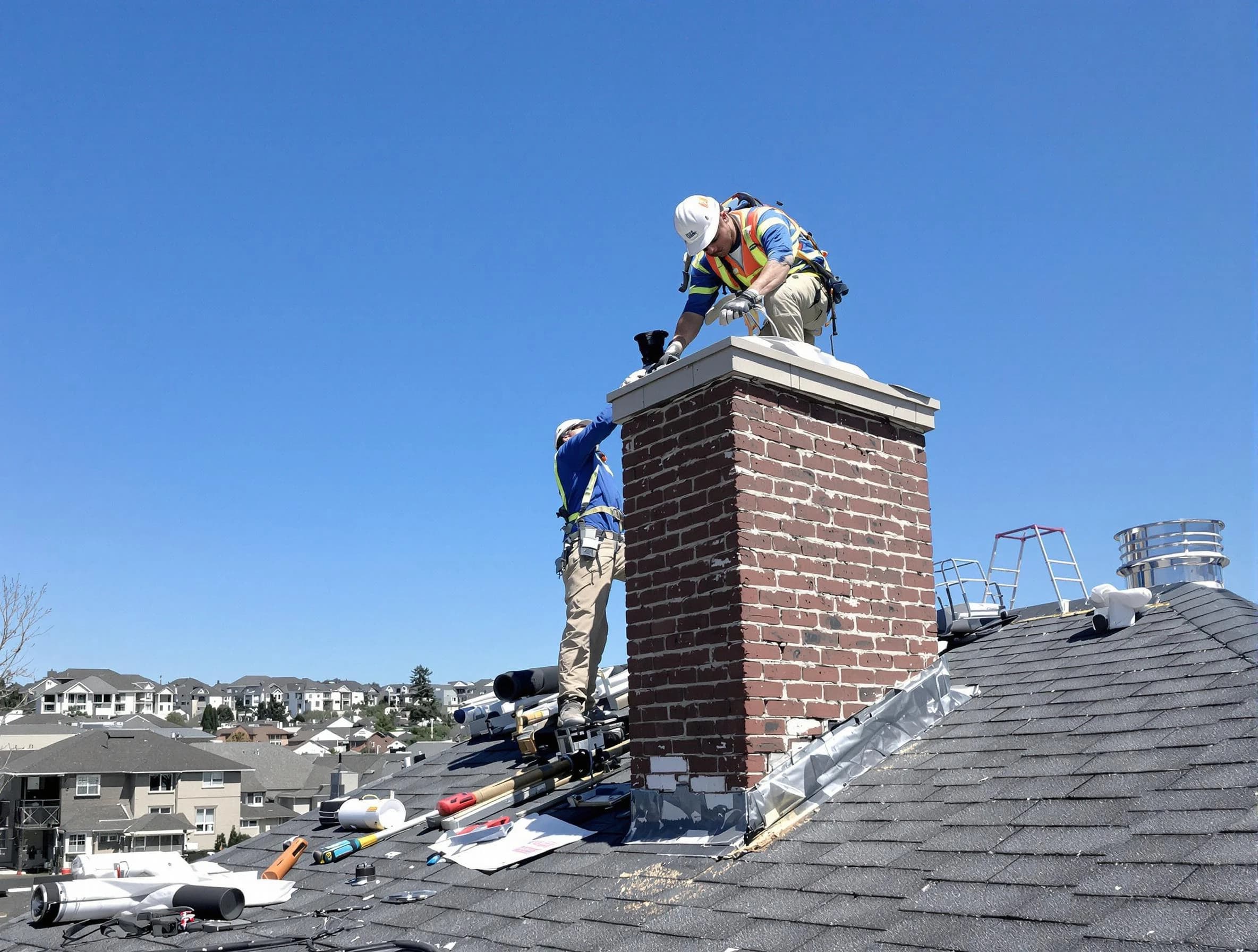 West Point Chimney Sweep repairing a chimney crown in West Point, UT
