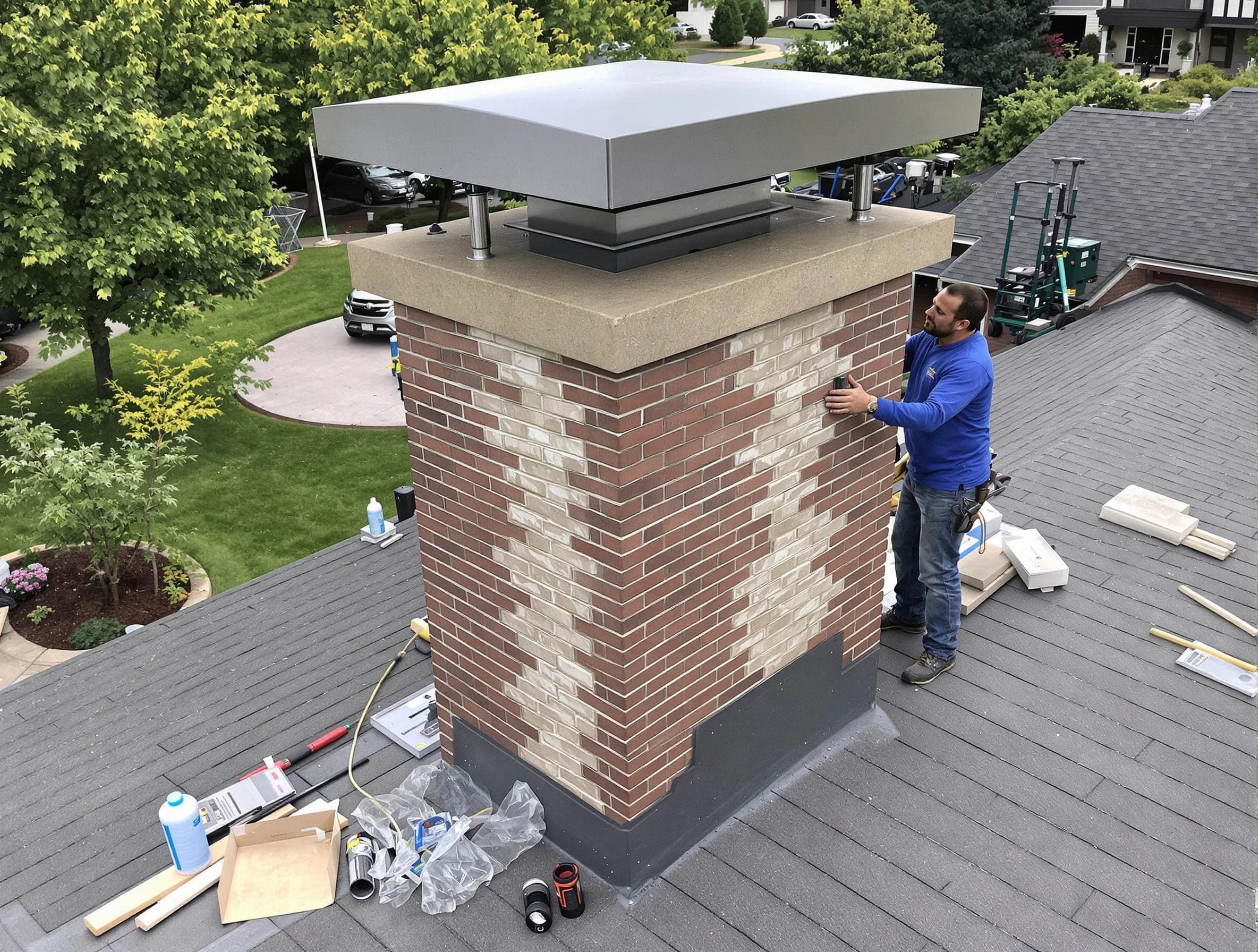 West Point Chimney Sweep team working on a custom chimney remodel in West Point, UT