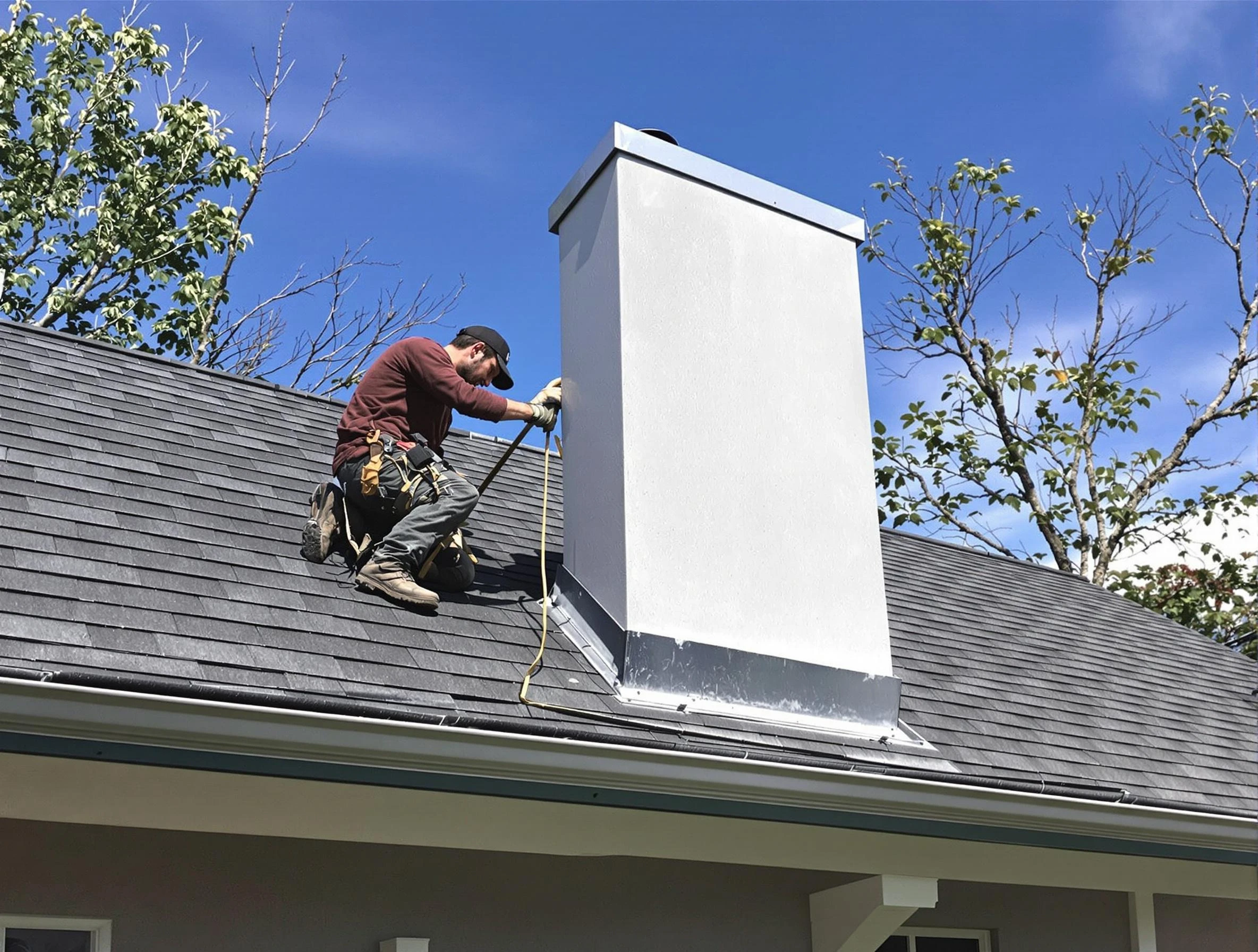 West Point Chimney Sweep team member finishing chimney construction in West Point, UT