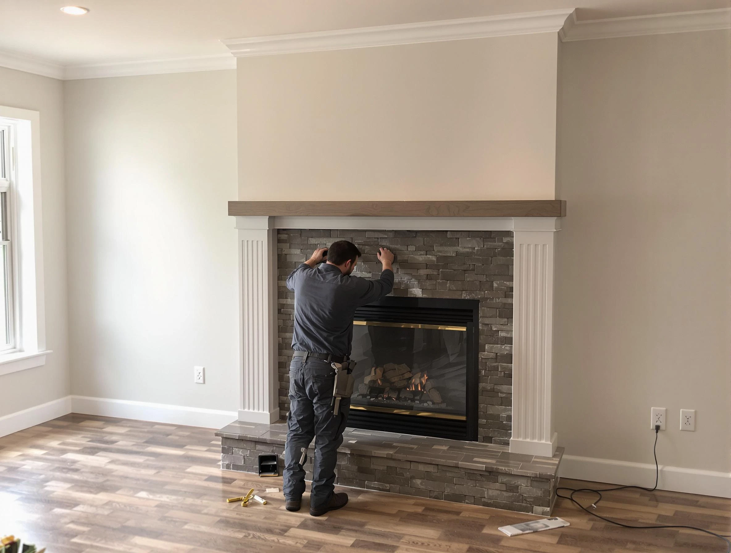 West Point Chimney Sweep finishing a custom fireplace install in West Point, UT